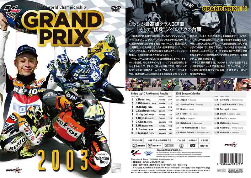 バレンティーノ・ロッシが3連覇を達成「GRAND PRIX 2003 総集編（新価格版）」が3/24に発売！ 記事2