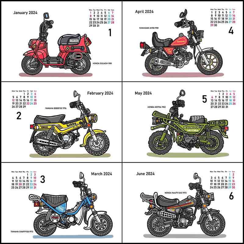 懐かしの原付バイクがカレンダーに！「藤原かんいちの2024年版オリジナルイラストカレンダー（Nostalgia Motorcycles）」が12/1に発売 記事4