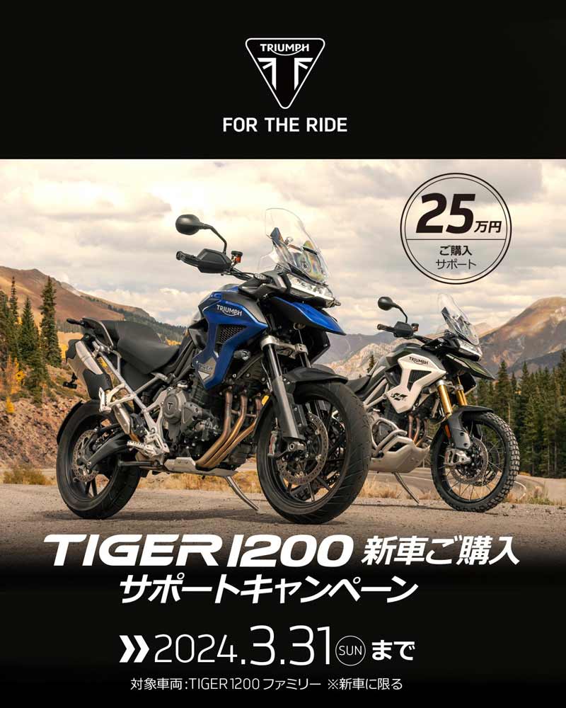 【トライアンフ】12/8～3/31まで「TIGER 1200 ご購入サポートキャンペーン」を実施　メイン