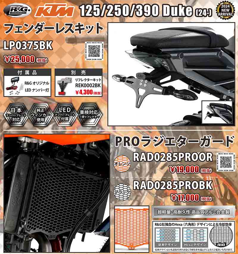 ネクサスから KTM 125／250／390 DUKE（24-）用「フェンダーレスキット／PROラジエターガード」が発売！ 記事1