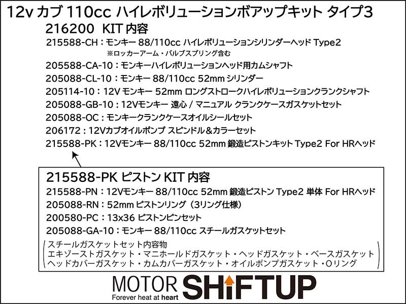 モンキー50／スーパーカブ50などに適合する「ハイレボリューションキットタイプ3」がシフトアップから発売！ 記事17