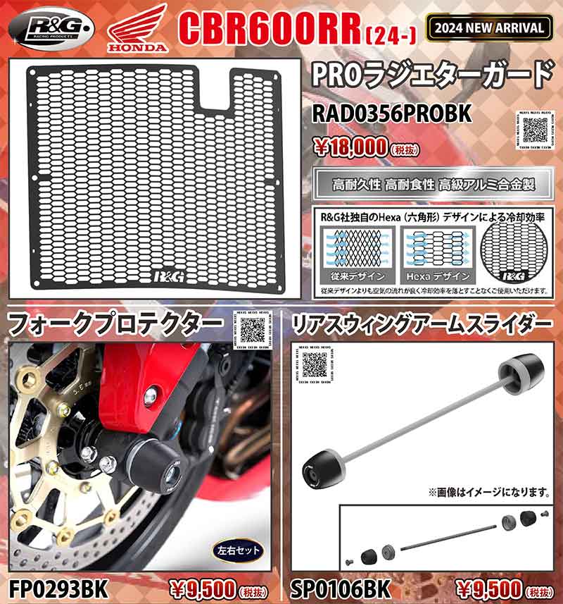 ネクサスから CBR600RR（24-）用「PROラジエターガード／フォークプロテクター／リアスイングアームスライダー」が発売！ 記事1