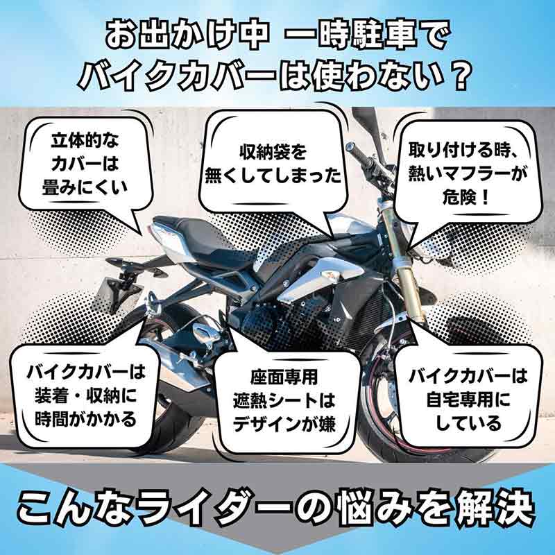 駐車時の熱さ解消！ UVカット・遮熱・撥水のちょい掛けバイクカバー「MotoBrella／モトブレラ」が発売 記事8