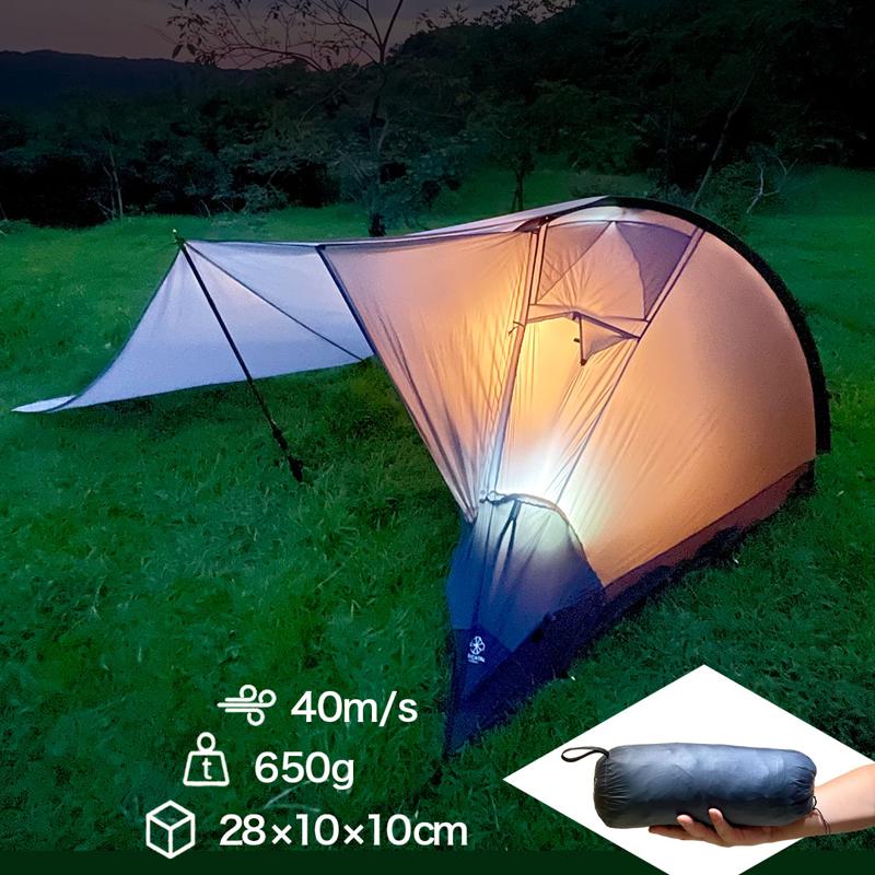 超軽量650g！片手サイズから簡単設営60秒！最大風速40m/sの暴風にも耐える究極の全天候型バッグinテント！畳めばコンパクトサイズ