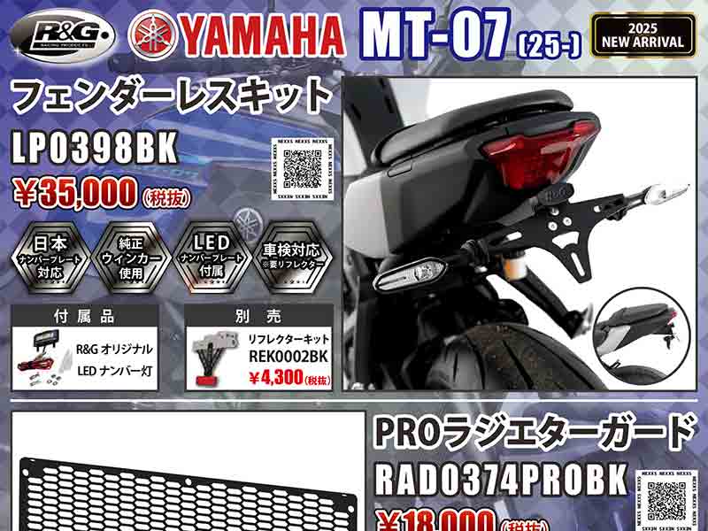 ネクサスからヤマハ MT-07（25-）用「フェンダーレスキット／PRO