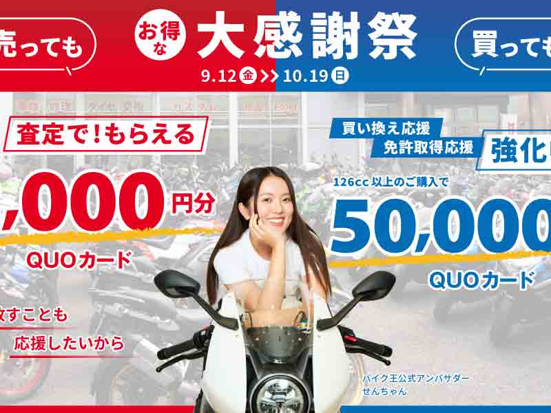バイク王が公式アンバサダーせんちゃん出演の新 CM を公開／QUO カード