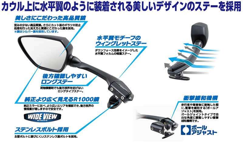 タナックスから新作ミラー2種がリリース！ 水平翼デザインの「カウリングミラー16」＆悪路対応「GS ミラー EX」 記事2