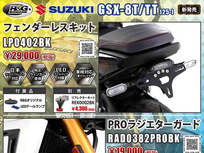 ネクサスからスズキ GSX-8T／TT用「フェンダーレスキット／PRO