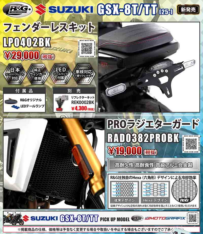 ネクサスからスズキ GSX-8T／TT用「フェンダーレスキット／PROラジエターガード」が発売！ 記事1