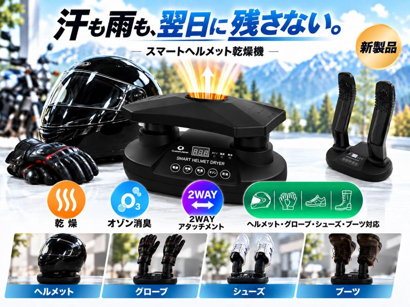 走ったあとのギアを、これ1台で。CustomJapan、ヘルメット・グローブ・ブーツに対応した「スマートヘルメット乾燥機」を新発売
