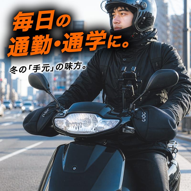 【新商品】冬のバイクの「手が寒い」を解決。さらに透明窓でウインカーやホーンも見て操作できる、裏起毛ハンドルカバーが登場